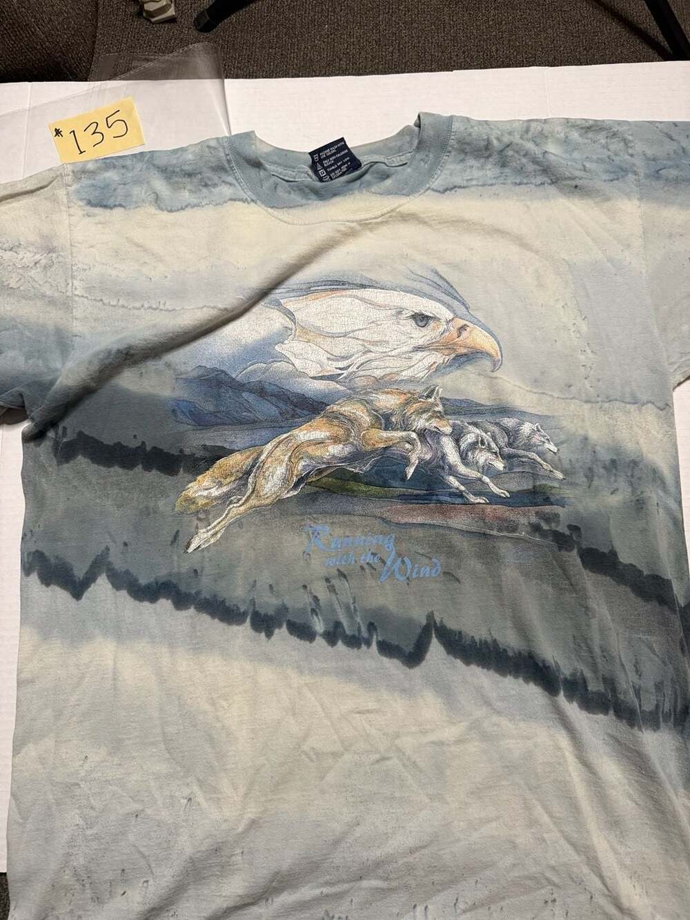 The Mountain Running With The Wind T-Shirt Blue Eagle Wolf Graphic